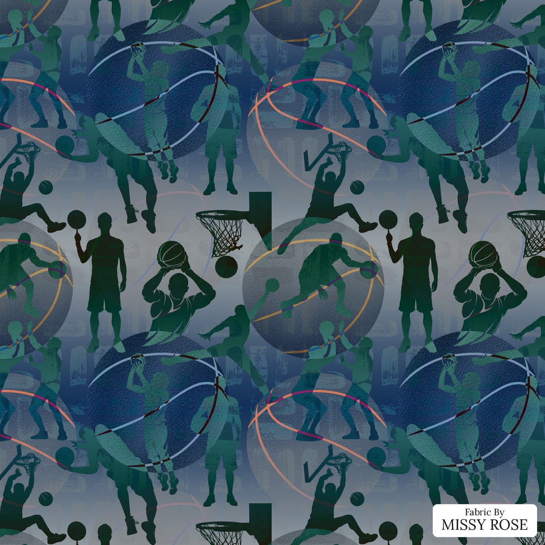 Design 619 Basketball Fabric - flat view of the print, zoom in for detail | Fabric by Missy Rose