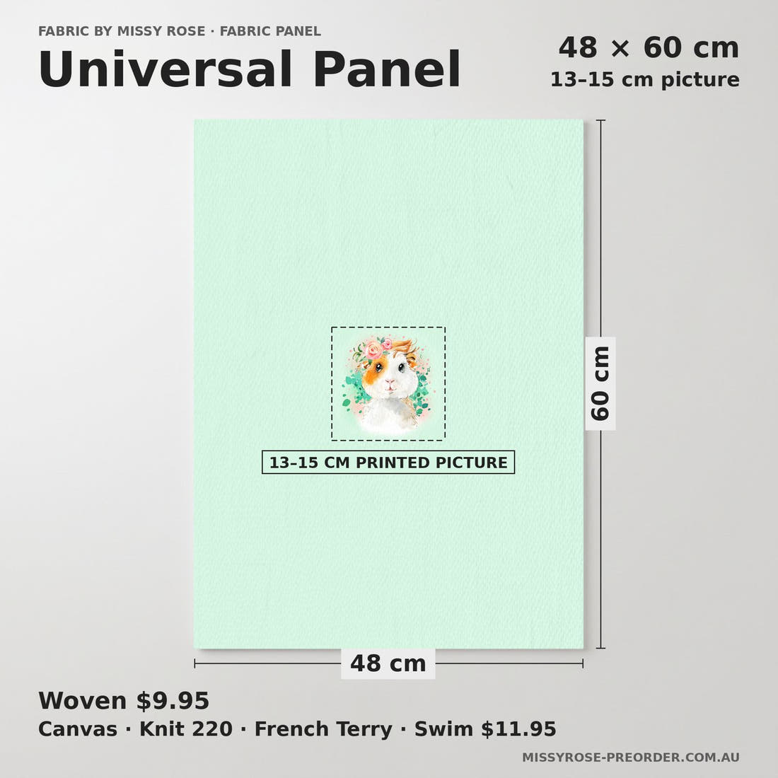 Design 62 Guinea Pig Panel universal panel sizing – 13–15 cm printed picture on 48 × 60 cm fabric | Fabric by Missy Rose