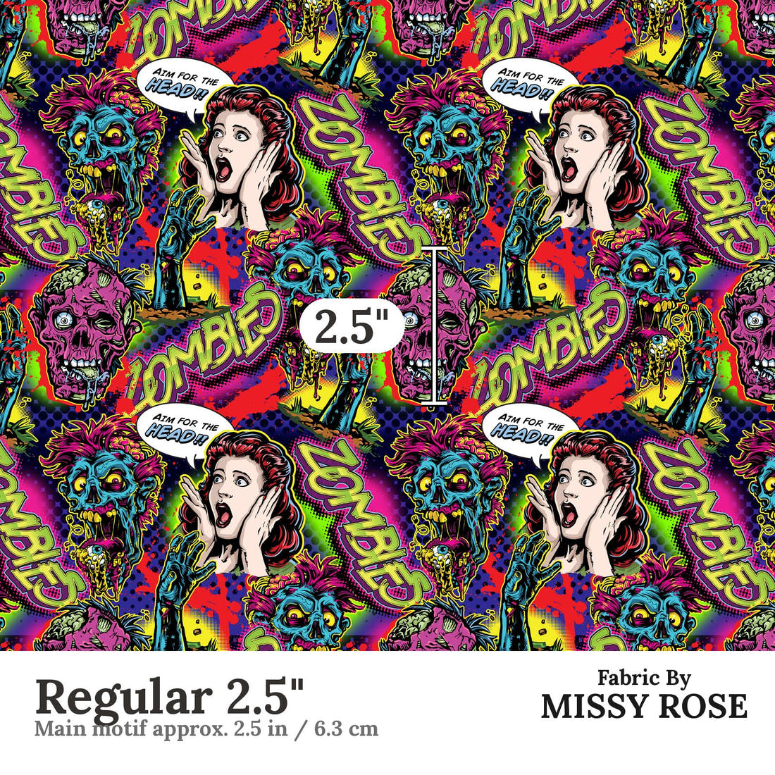 Design 620 Comic Zombie Fabric Regular 2.5" - print scale | Fabric by Missy Rose