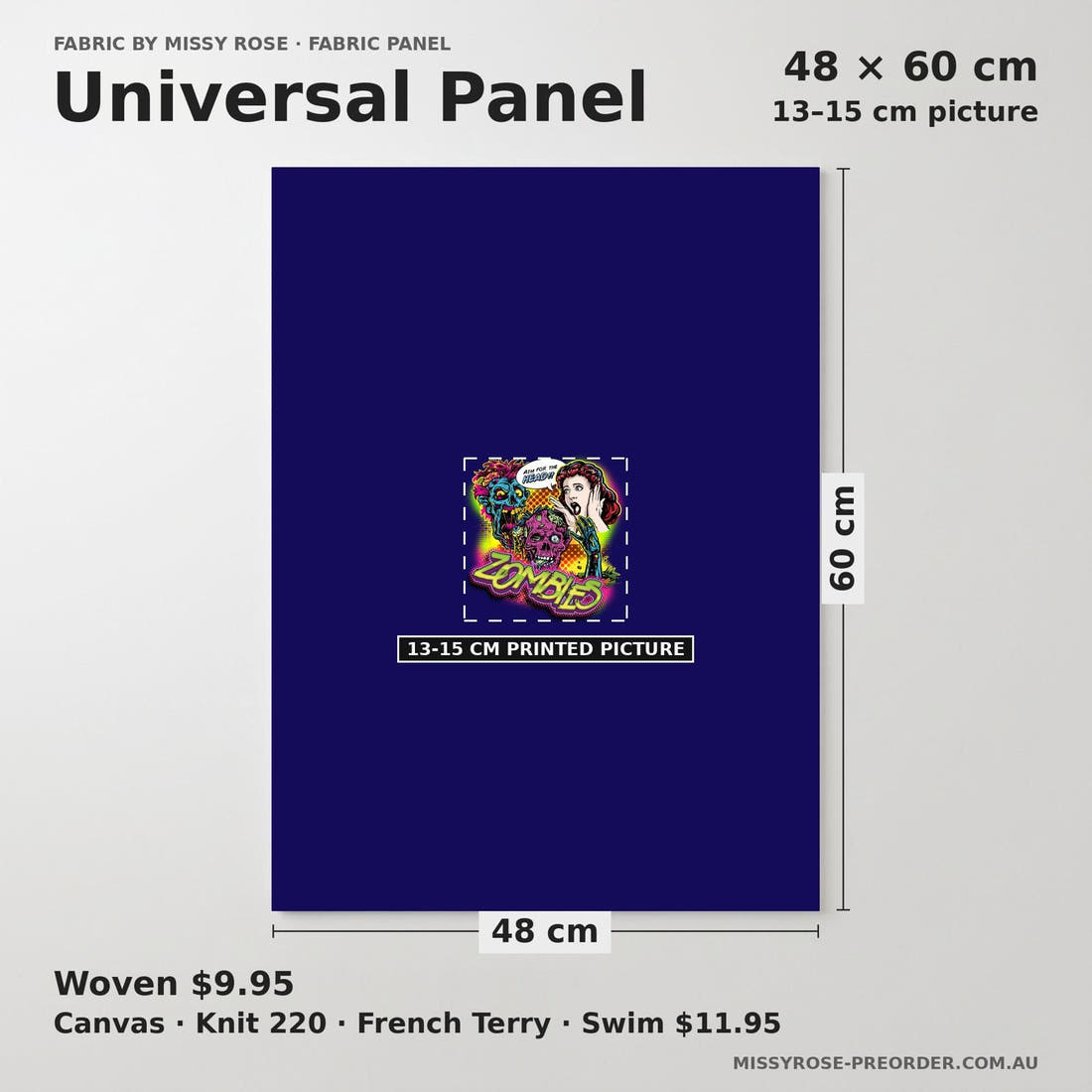 Design 620 Comic Zombie Panel universal panel sizing – 13–15 cm printed picture on 48 × 60 cm fabric | Fabric by Missy Rose