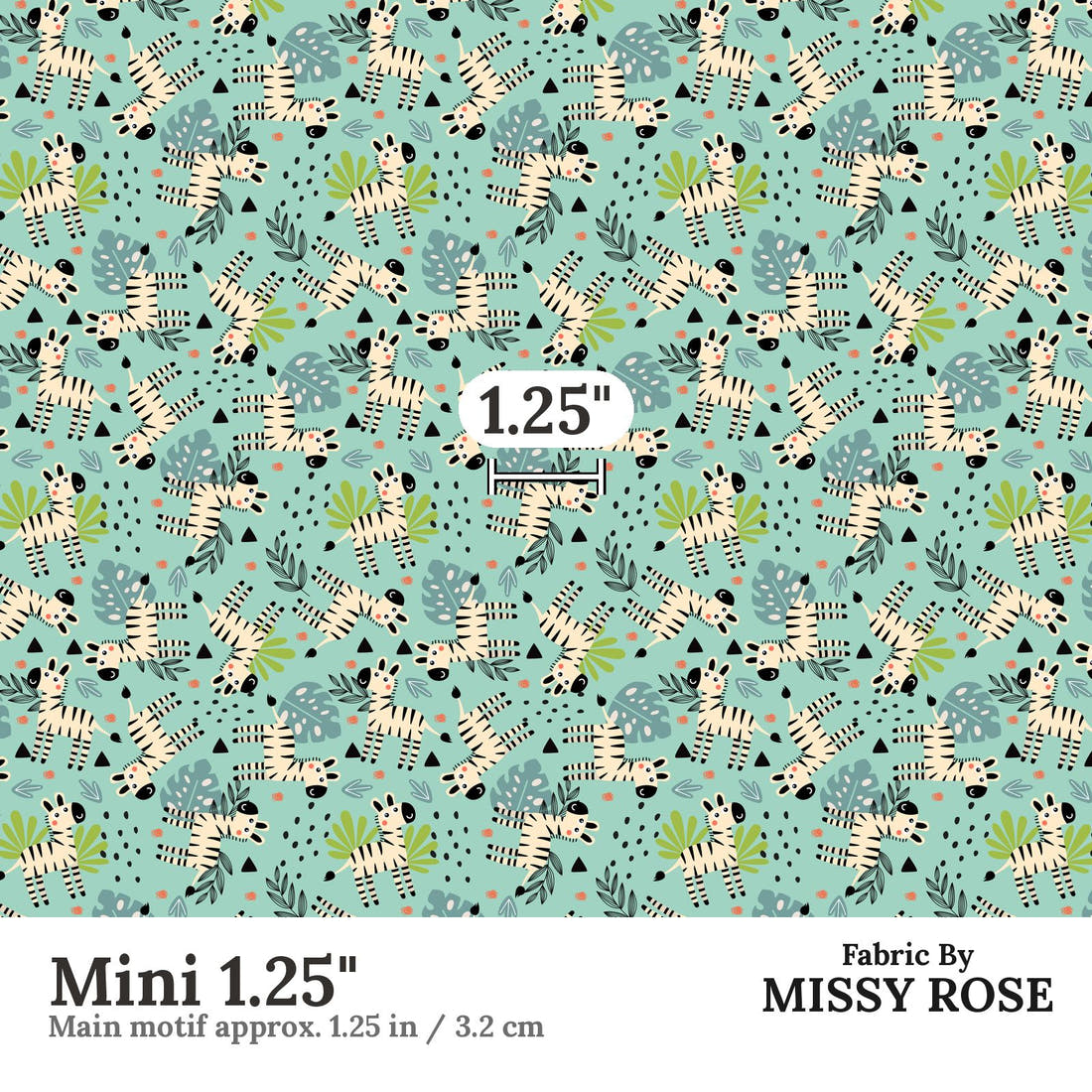 Design 621 Teal Zebra Fabric Mini 1.25" - print scale | Fabric by Missy Rose