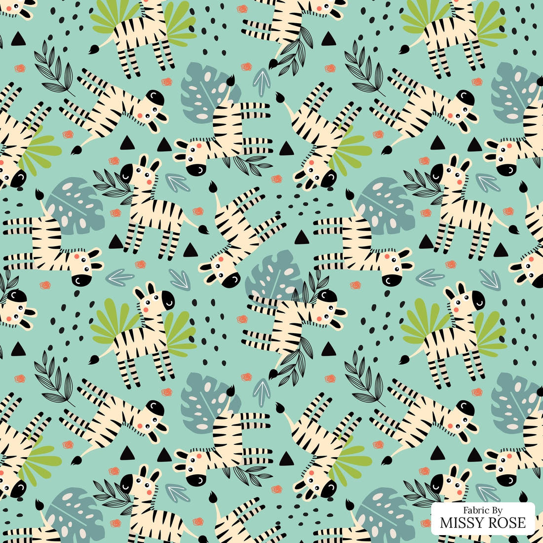 Design 621 Teal Zebra Fabric - flat view of the print, zoom in for detail | Fabric by Missy Rose