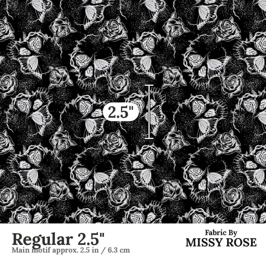 Design 622 Floral Skull Fabric Regular 2.5" - print scale | Fabric by Missy Rose
