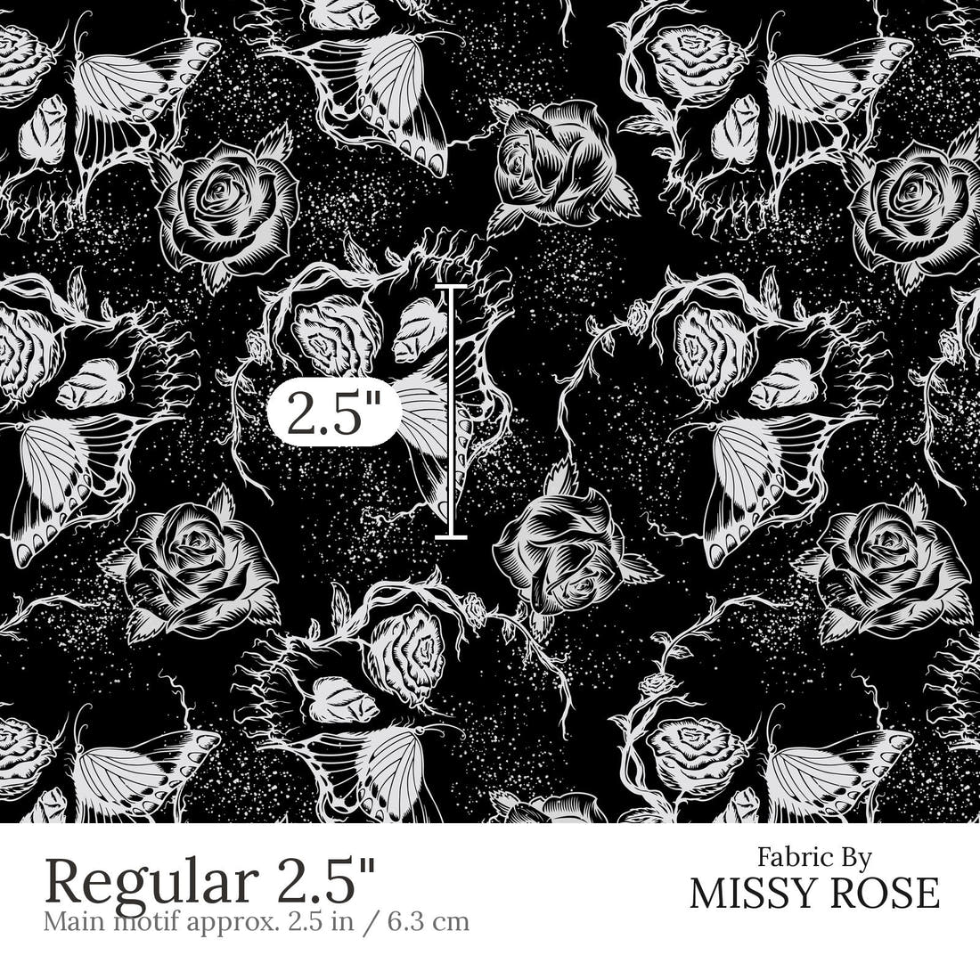 Design 622 Floral Skull Fabric Regular 2.5 inch print scale guide | Fabric by Missy Rose