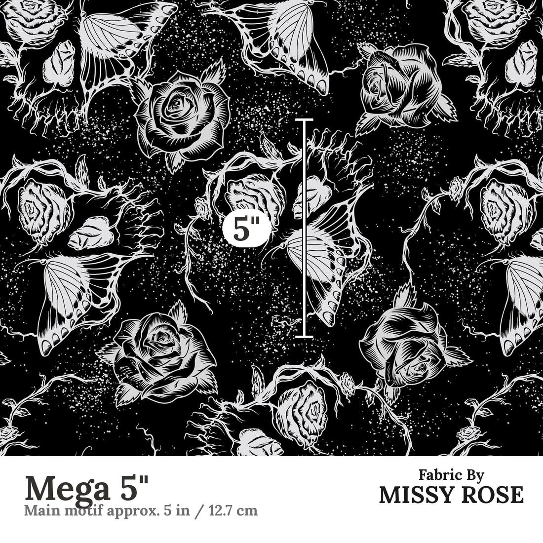 Design 622 Floral Skull Fabric Mega 5" - print scale | Fabric by Missy Rose
