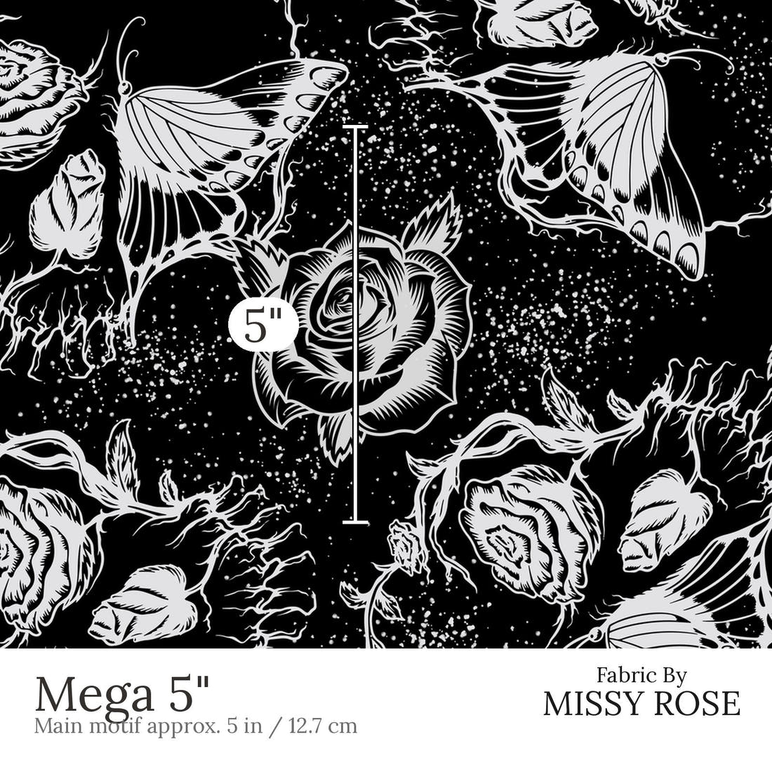 Design 622 Floral Skull Fabric Mega 5 inch print scale guide | Fabric by Missy Rose