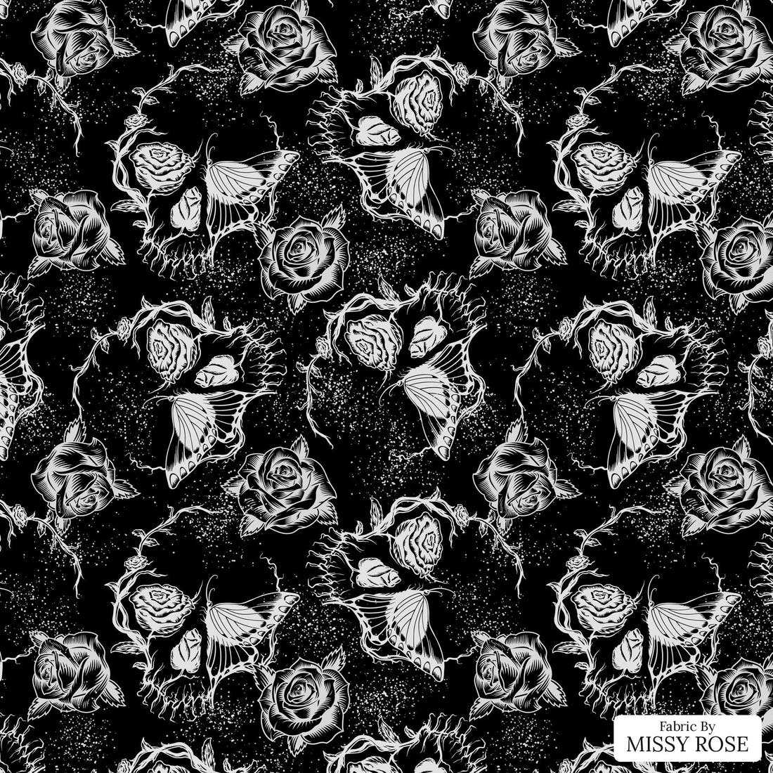 Design 622 Floral Skull Fabric - flat view of the print, zoom in for detail | Fabric by Missy Rose