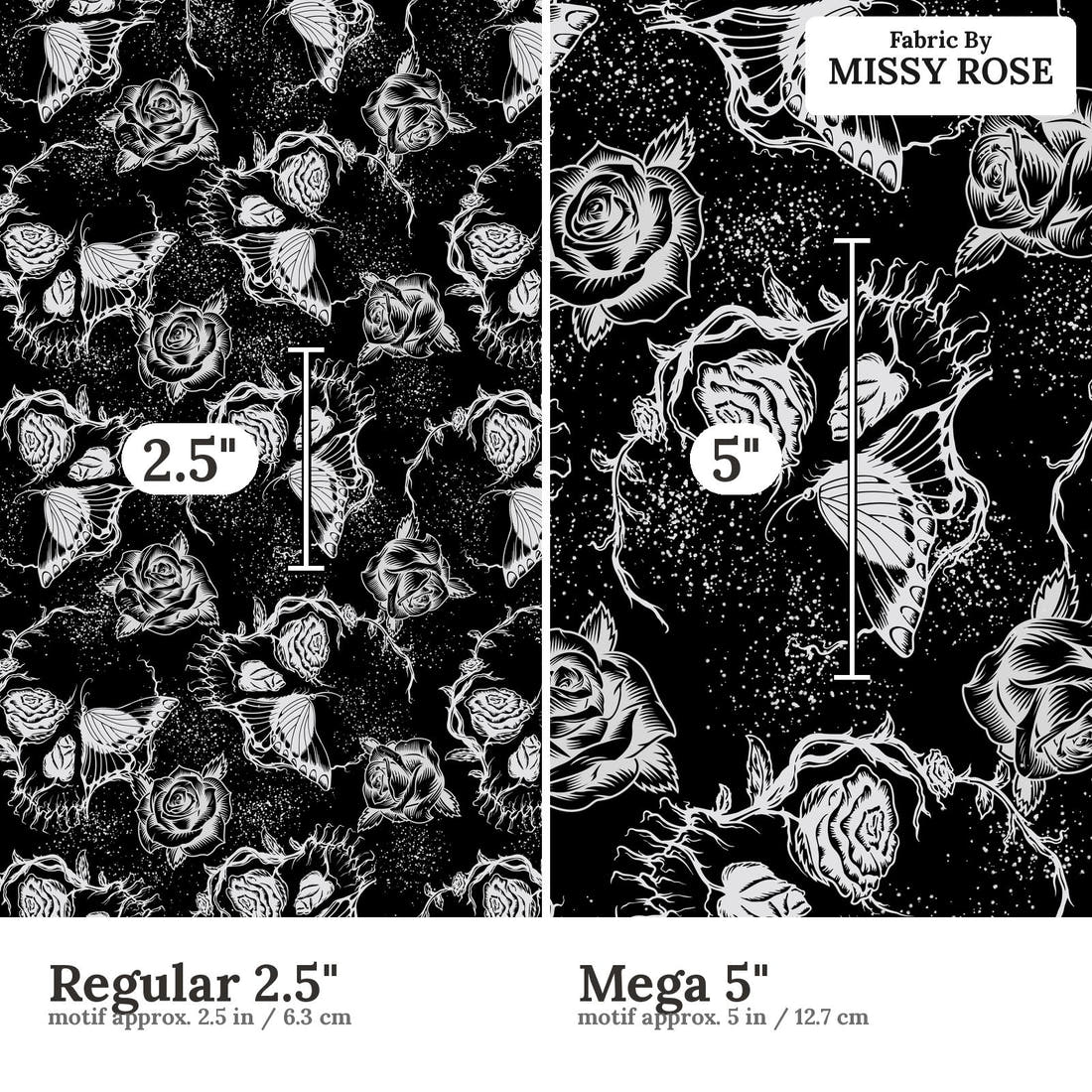 Design 622 Floral Skull Fabric size comparison - print scale | Fabric by Missy Rose