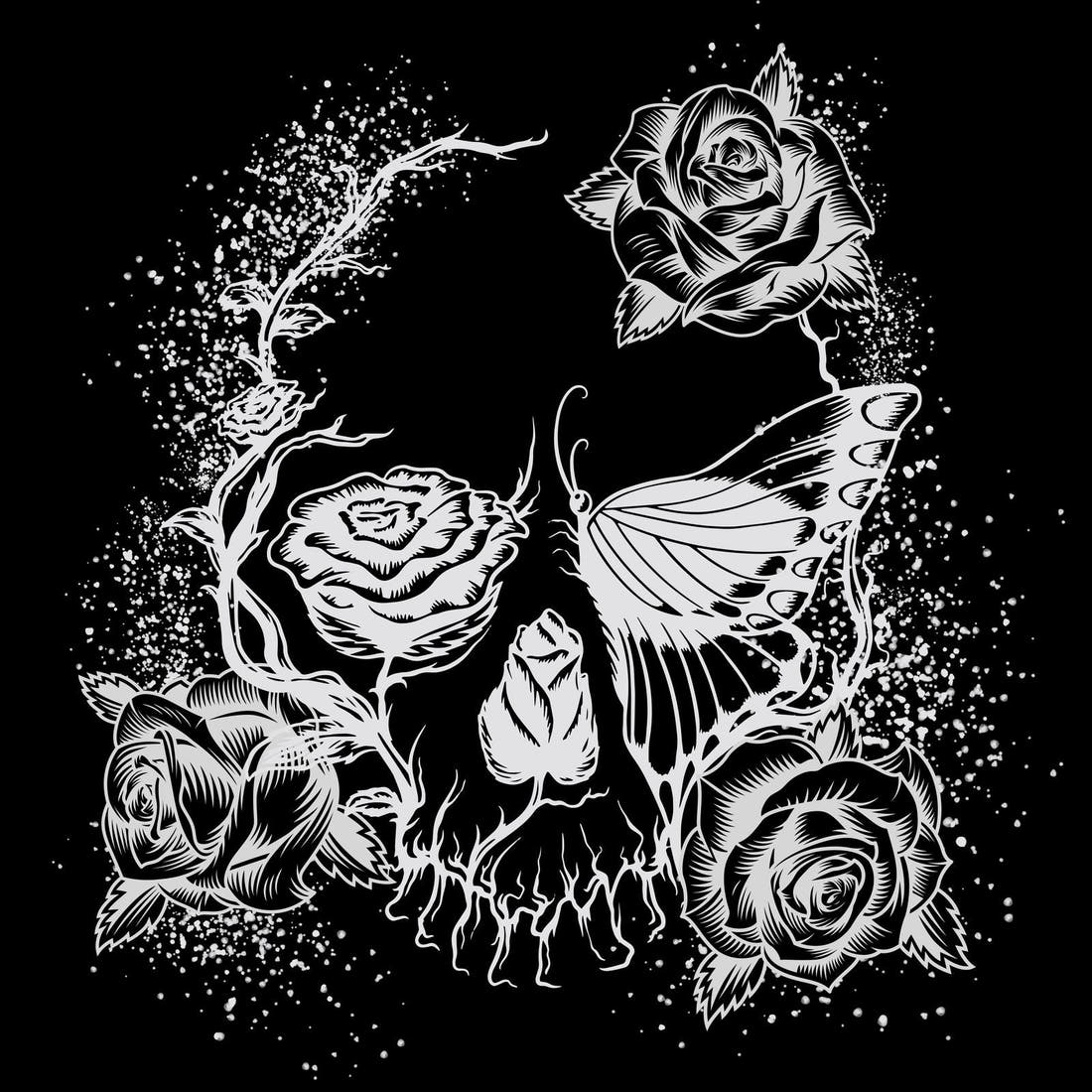 Design 622 Floral Skull Panel – full artwork close-up of the printed picture | Fabric by Missy Rose