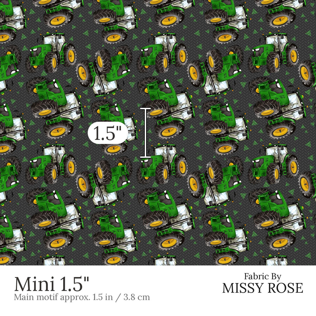 Design 623 Tractor Fabric Mini 1.5 inch print scale guide | Fabric by Missy Rose