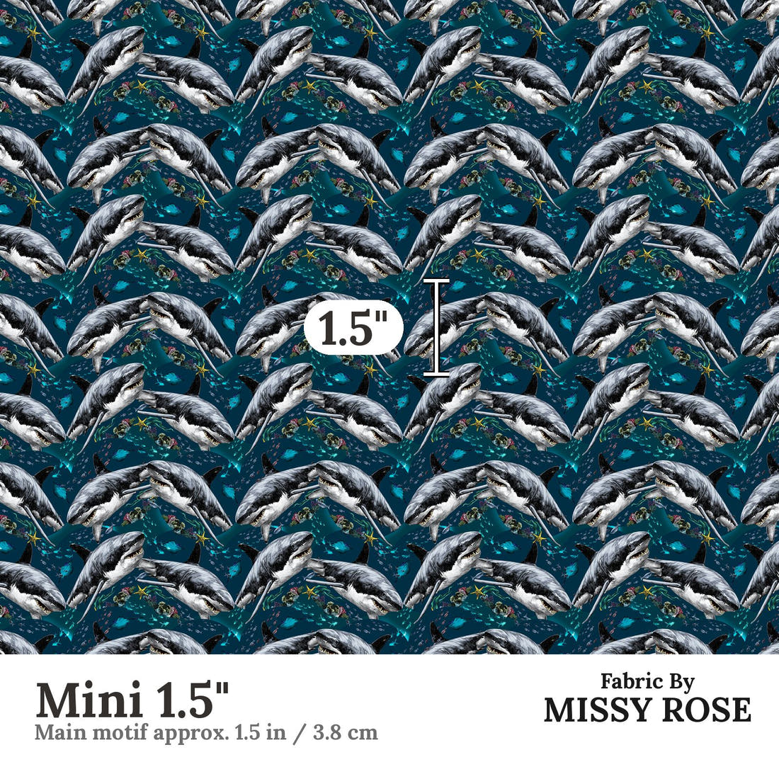 Design 624 Shark Fabric Mini 1.5" - print scale | Fabric by Missy Rose