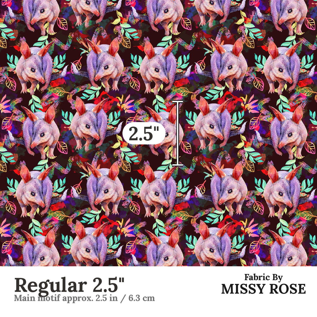 Design 626 Bandicoot Fabric Regular 2.5" - print scale | Fabric by Missy Rose
