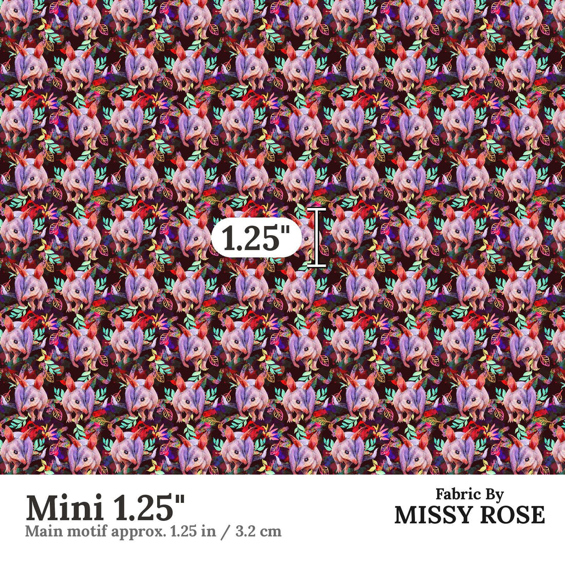 Design 626 Bandicoot Fabric Mini 1.25" - print scale | Fabric by Missy Rose