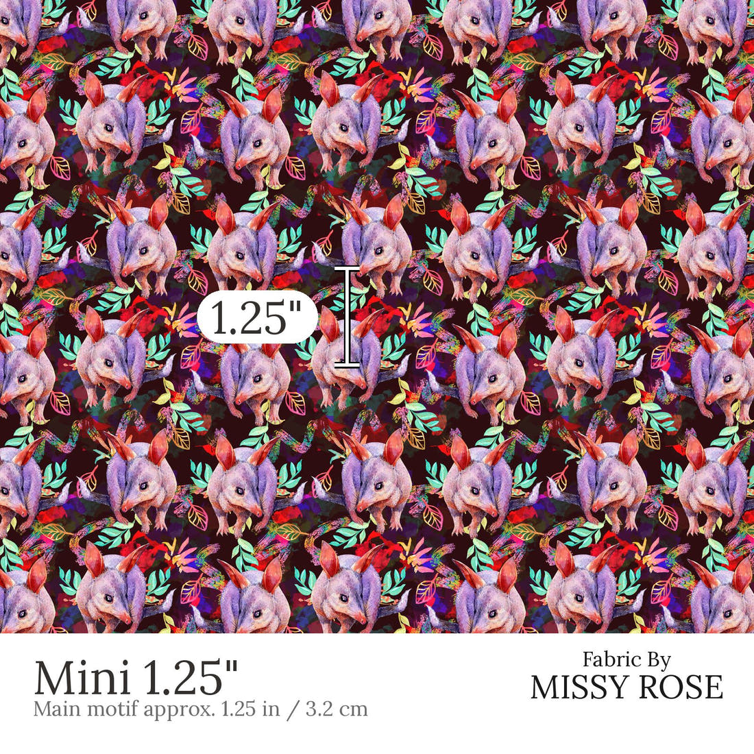 Design 626 Bandicoot Fabric Mini 1.25 inch print scale guide | Fabric by Missy Rose