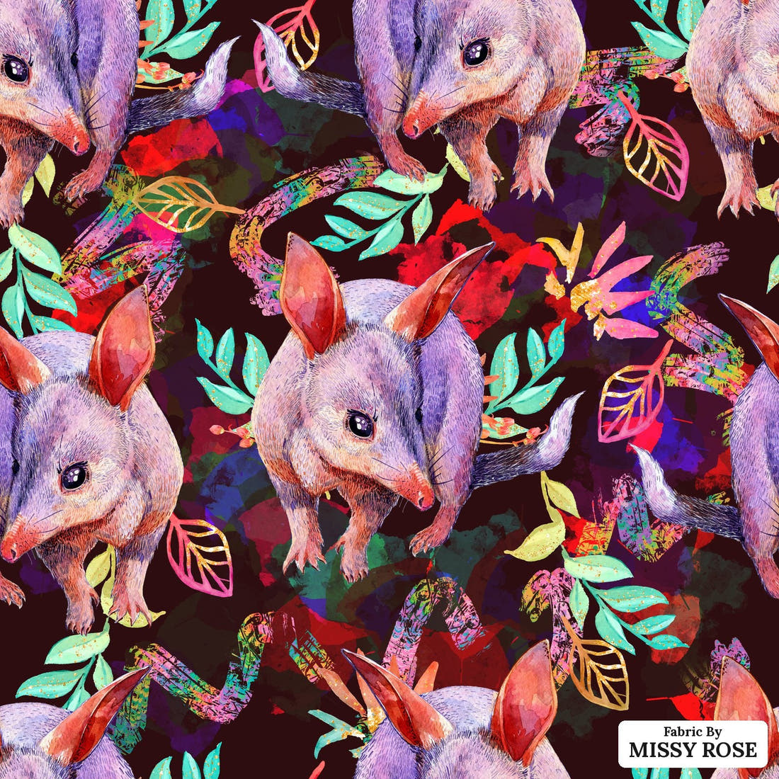 Design 626 Bandicoot Fabric - flat view of the print, zoom in for detail | Fabric by Missy Rose