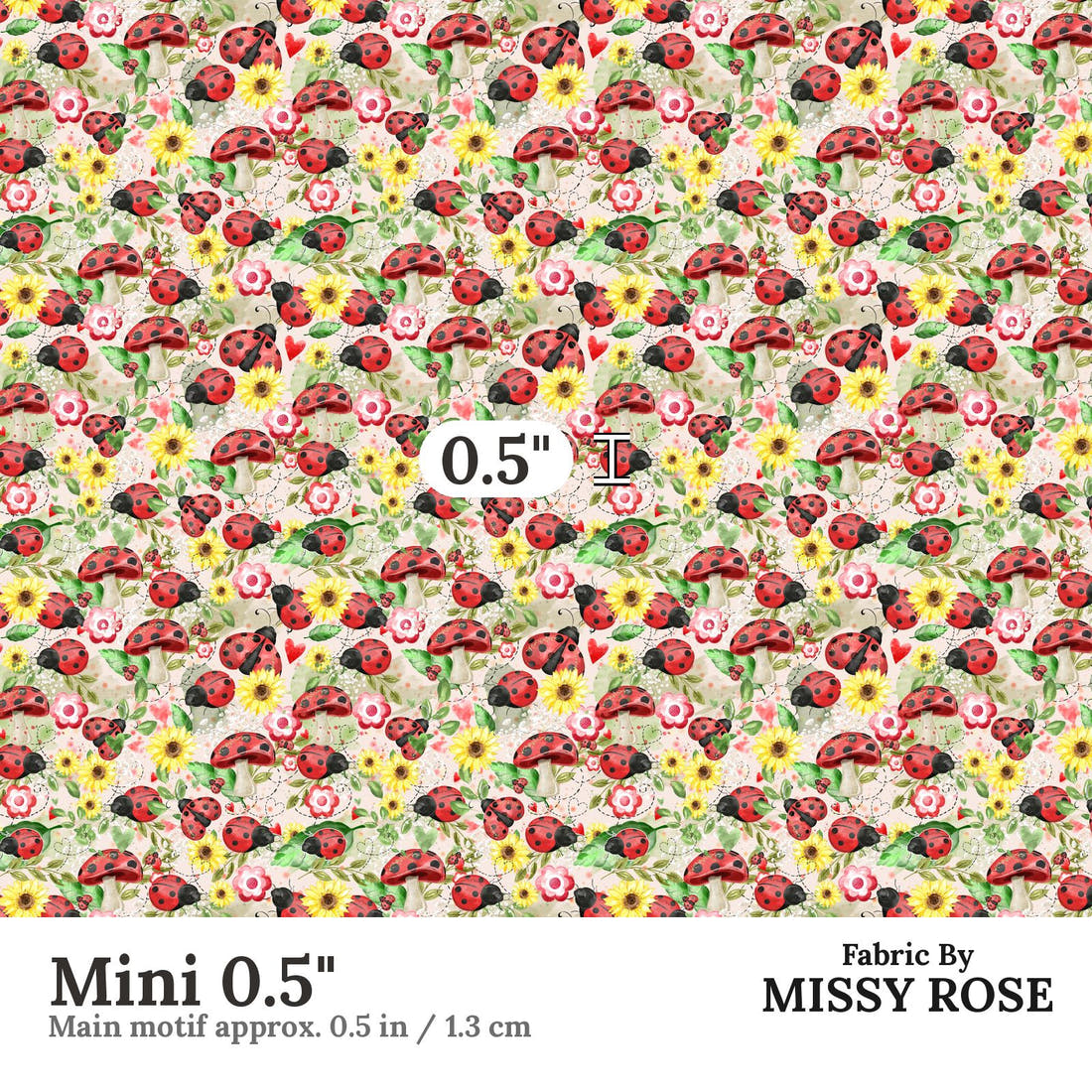 Design 629 Pink Lady Beetle Fabric Mini 0.5" - print scale | Fabric by Missy Rose