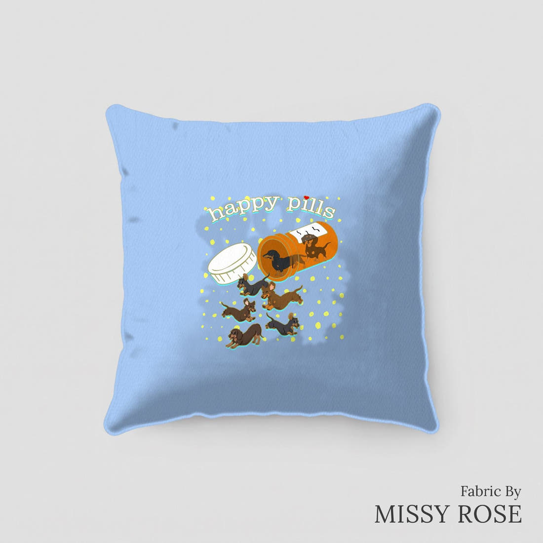 Design 63 Sausage Dog Panel sewn into a cushion – see how the panel looks made up | Fabric by Missy Rose