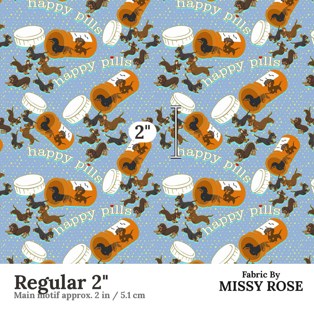 Design 63 Sausage Dog Fabric Regular 2" - print scale | Fabric by Missy Rose