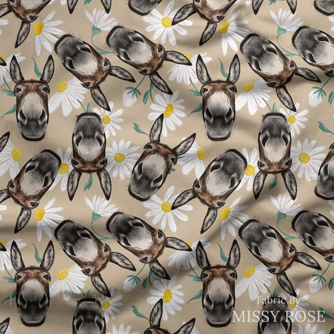 Design 630 Donkey Fabric draped fabric mockup – custom printed fabric by the metre | Fabric by Missy Rose