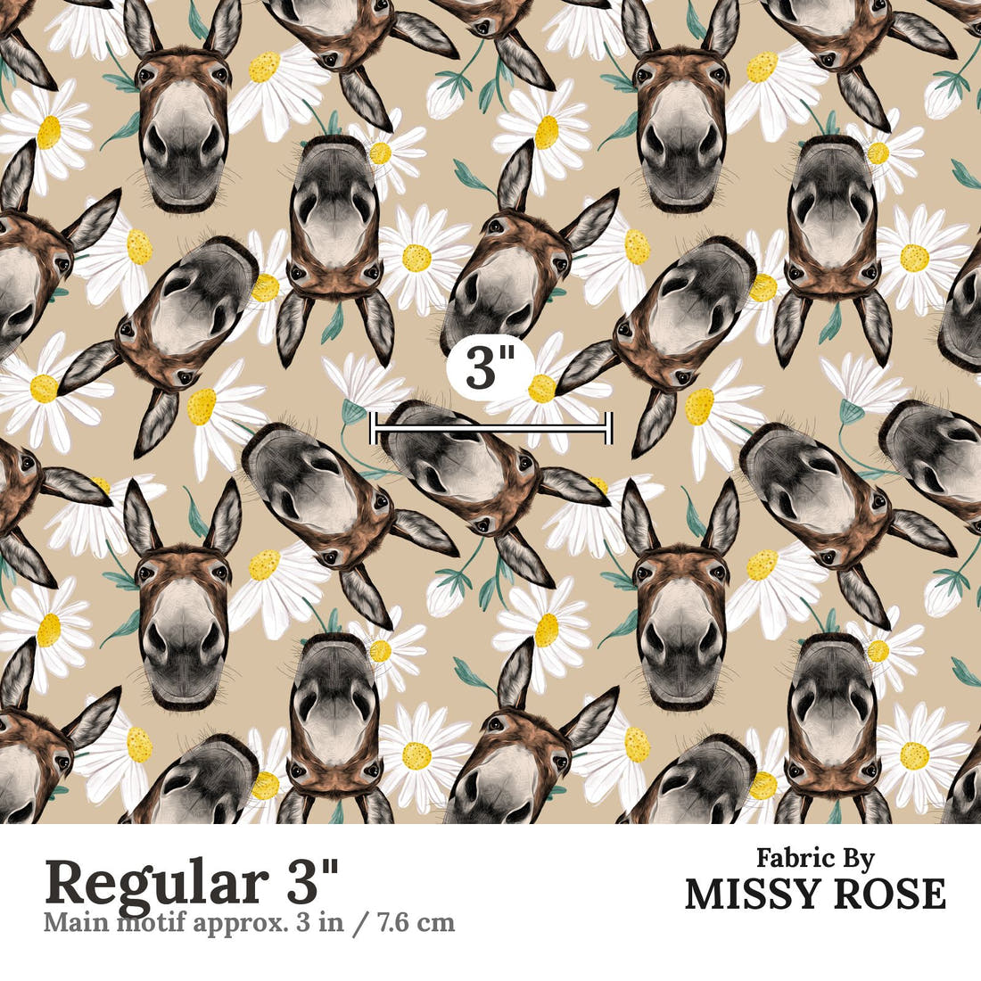 Design 630 Donkey Fabric Regular 3" - print scale | Fabric by Missy Rose