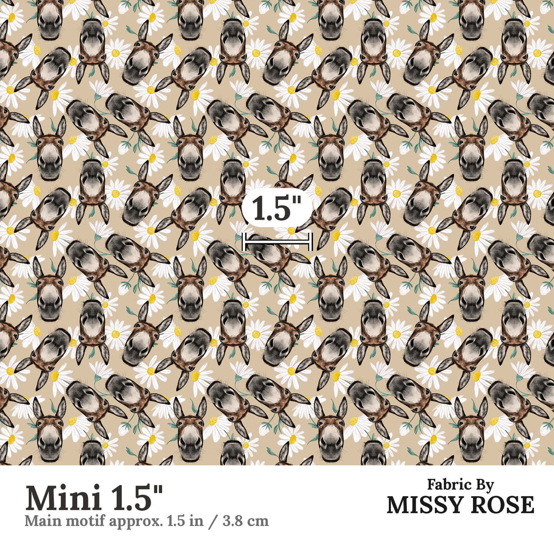 Design 630 Donkey Fabric Mini 1.5" - print scale | Fabric by Missy Rose