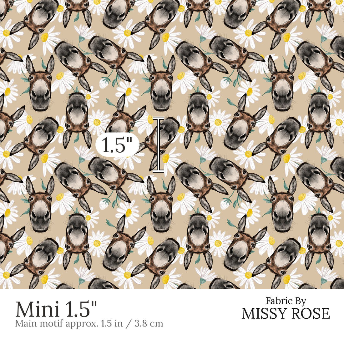 Design 630 Donkey Fabric Mini 1.5 inch print scale guide | Fabric by Missy Rose