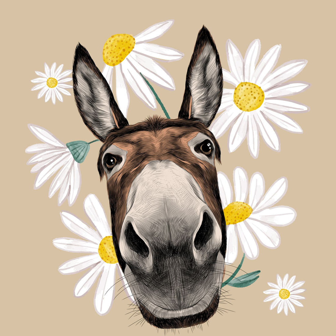 Design 630 Donkey Panel – full artwork close-up of the printed picture | Fabric by Missy Rose