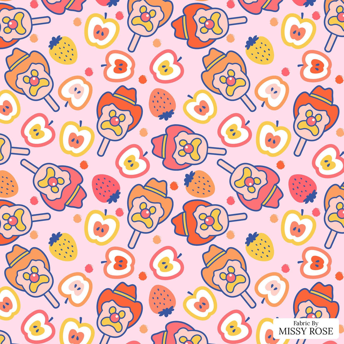 Design 631 Fruity Ice Cream Fabric - flat view of the print, zoom in for detail | Fabric by Missy Rose
