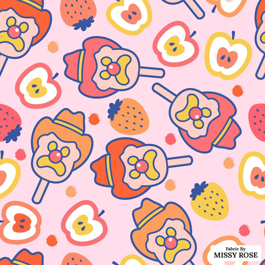 Design 631 Fruity Ice Cream Fabric - flat view of the print, zoom in for detail | Fabric by Missy Rose