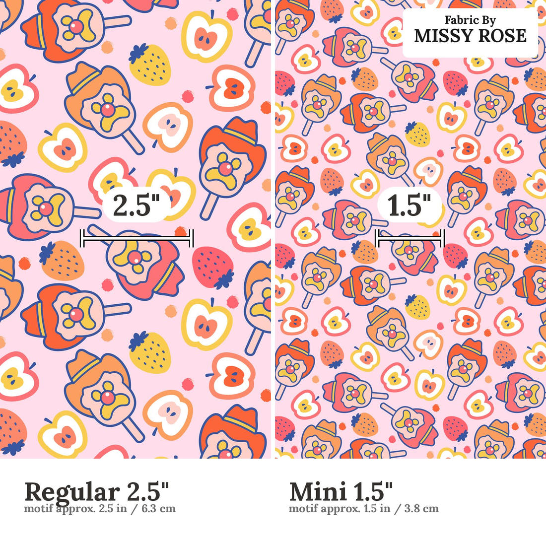 Design 631 Fruity Ice Cream Fabric size comparison - print scale | Fabric by Missy Rose