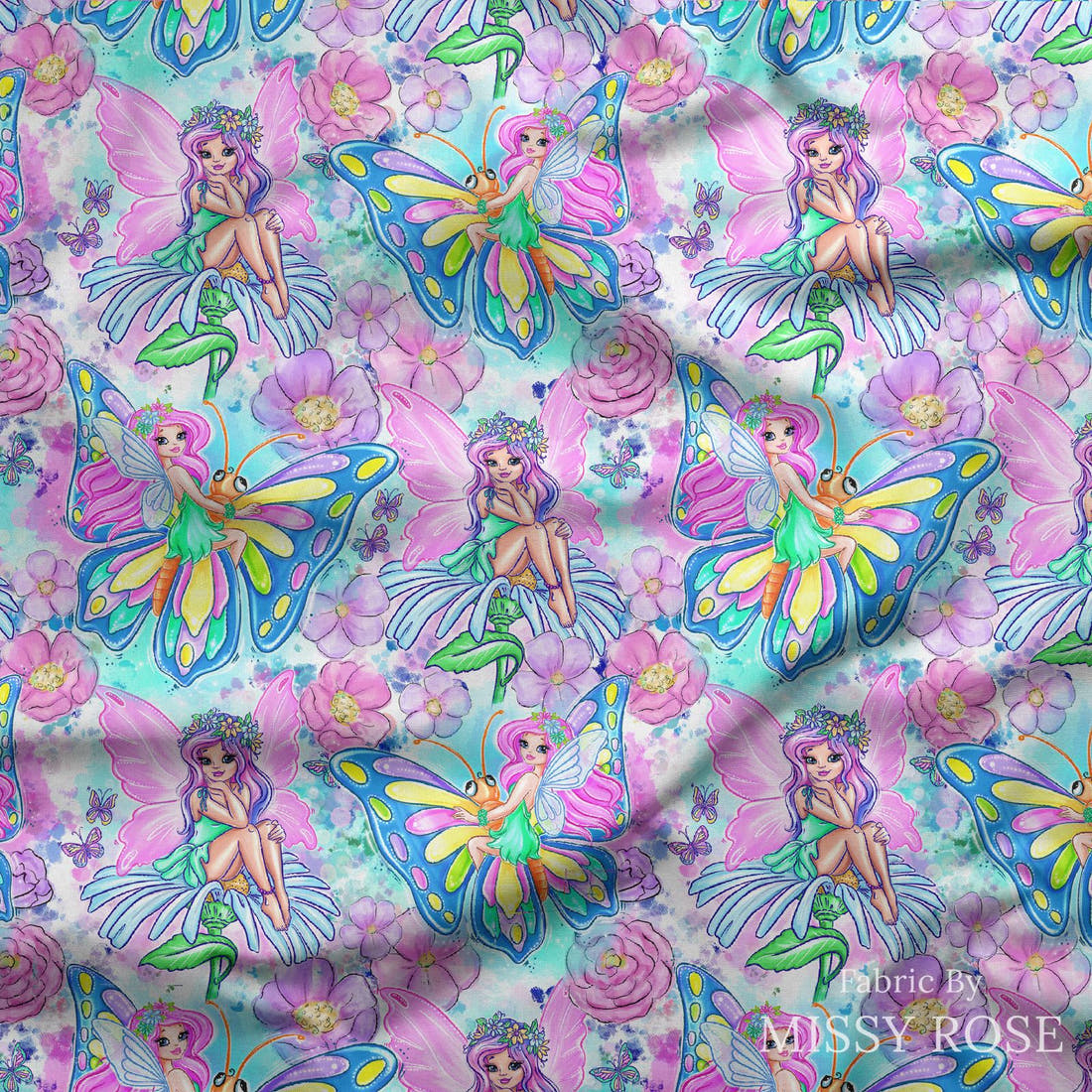 Design 632 Fairy Fabric draped fabric mockup – custom printed fabric by the metre | Fabric by Missy Rose