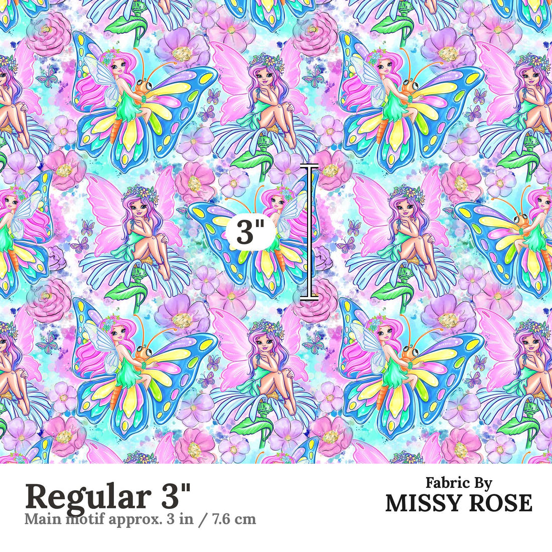 Design 632 Fairy Fabric Regular 3" - print scale | Fabric by Missy Rose