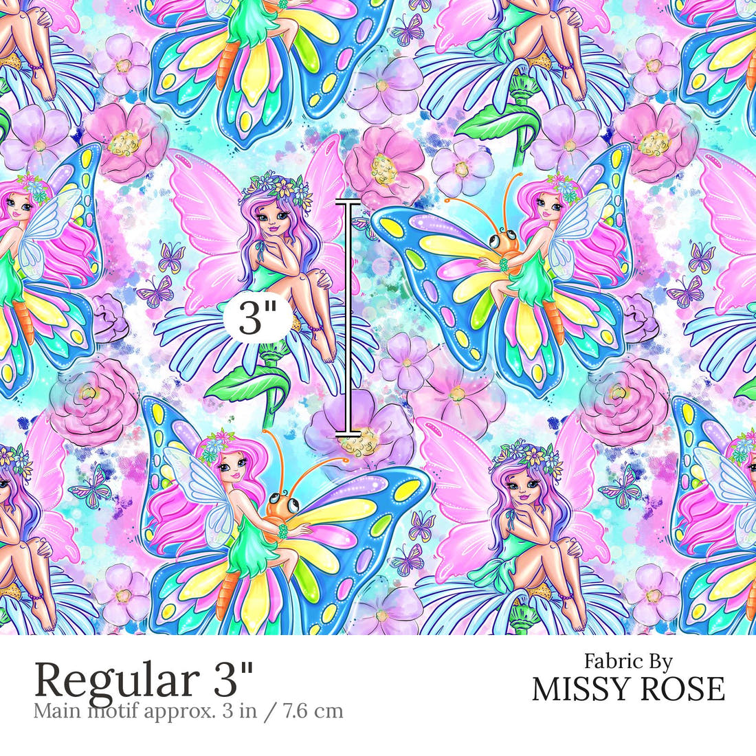 Design 632 Fairy Fabric Regular 3 inch print scale guide | Fabric by Missy Rose