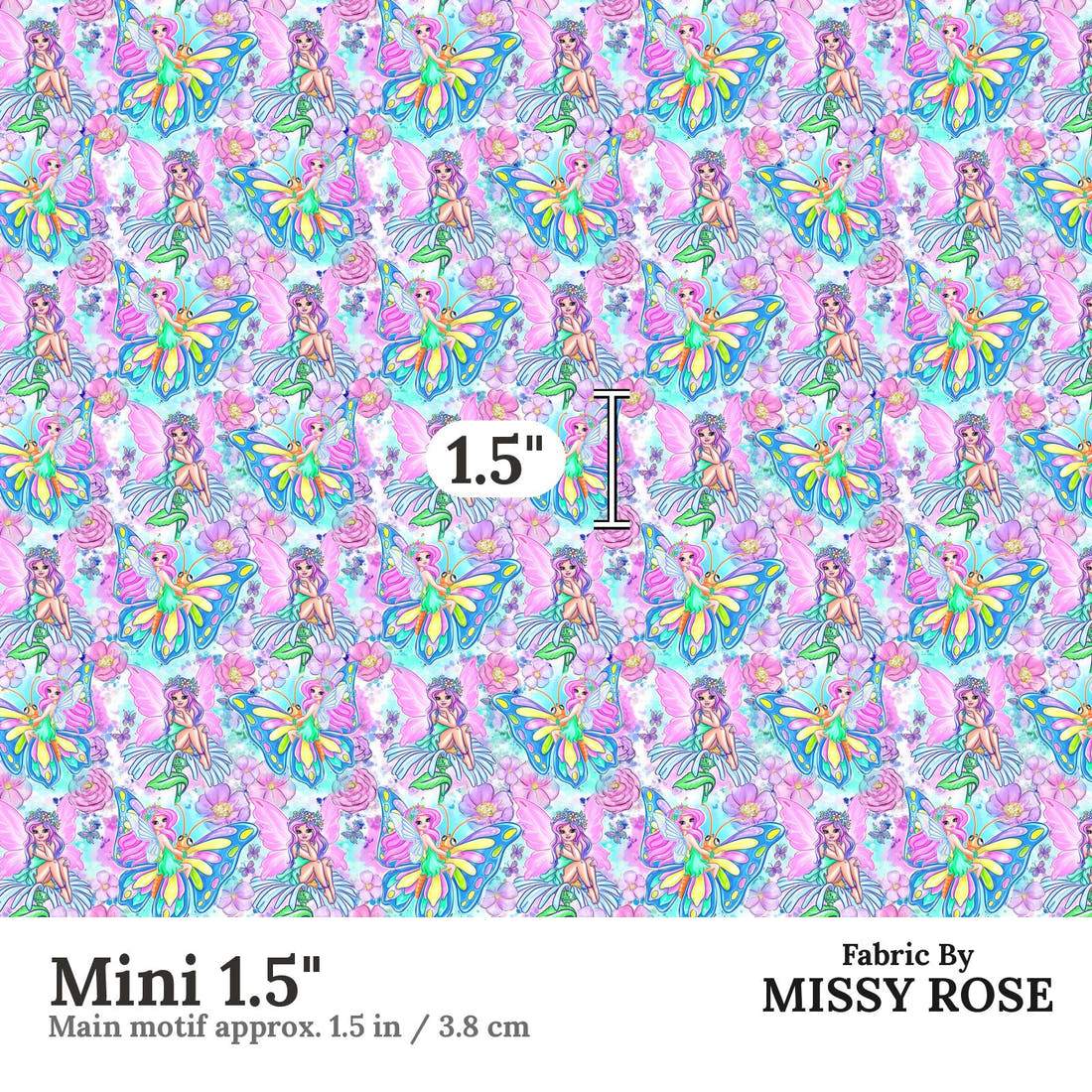 Design 632 Fairy Fabric Mini 1.5" - print scale | Fabric by Missy Rose