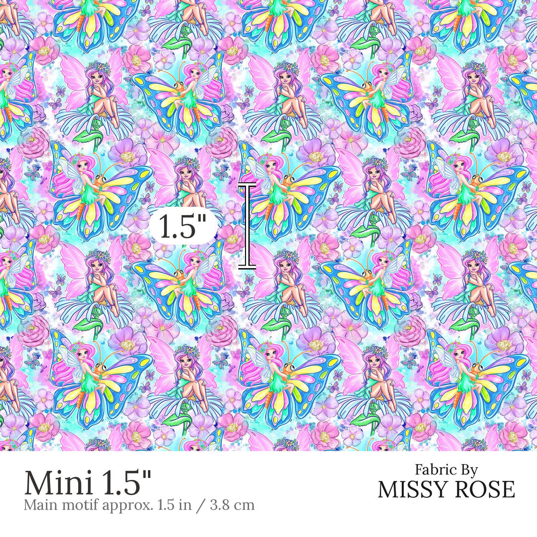 Design 632 Fairy Fabric Mini 1.5 inch print scale guide | Fabric by Missy Rose