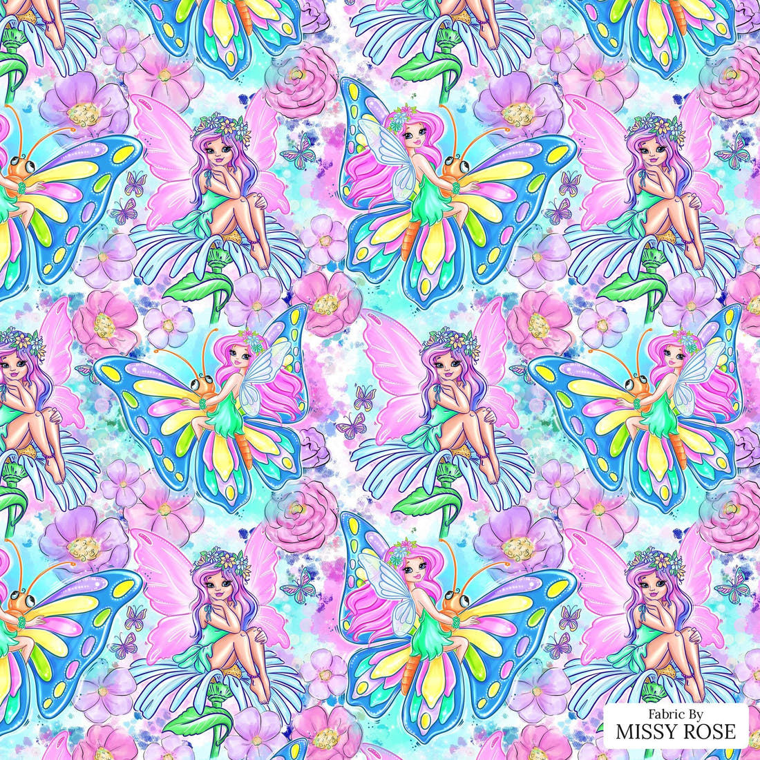 Design 632 Fairy Fabric - flat view of the print, zoom in for detail | Fabric by Missy Rose