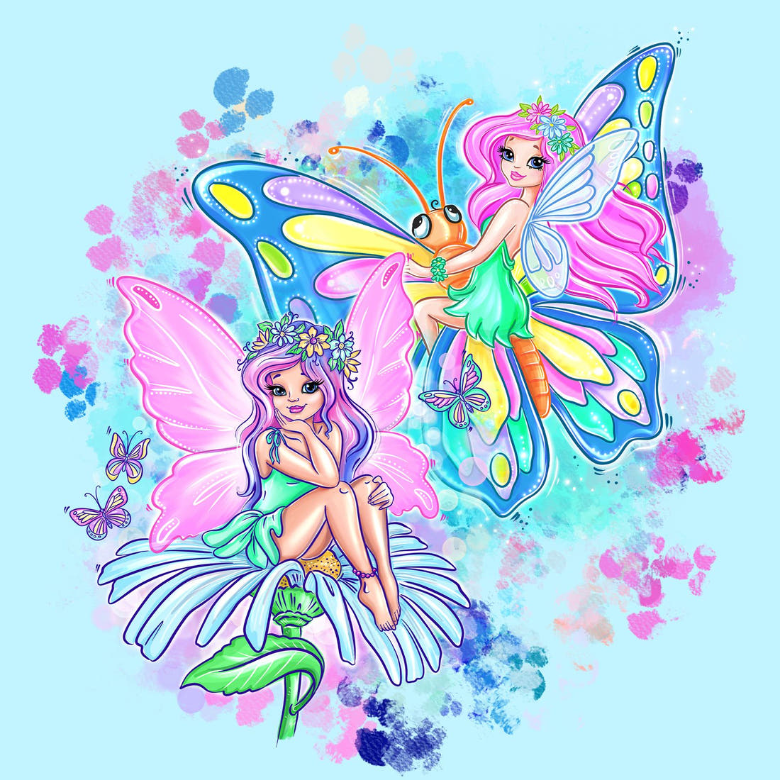 Design 632 Fairy Panel – full artwork close-up of the printed picture | Fabric by Missy Rose