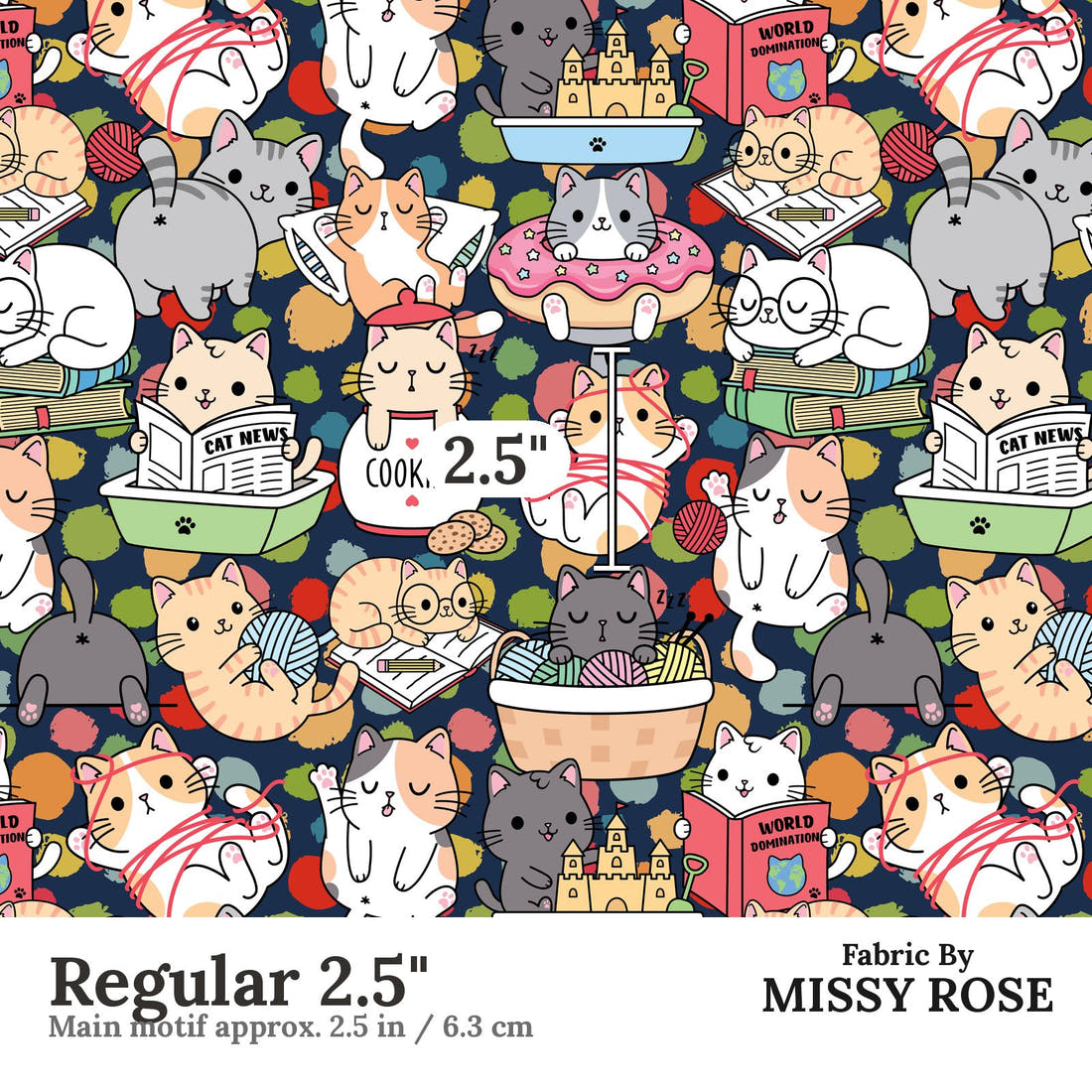 Design 633 Funny Cats Fabric Regular 2.5" - print scale | Fabric by Missy Rose