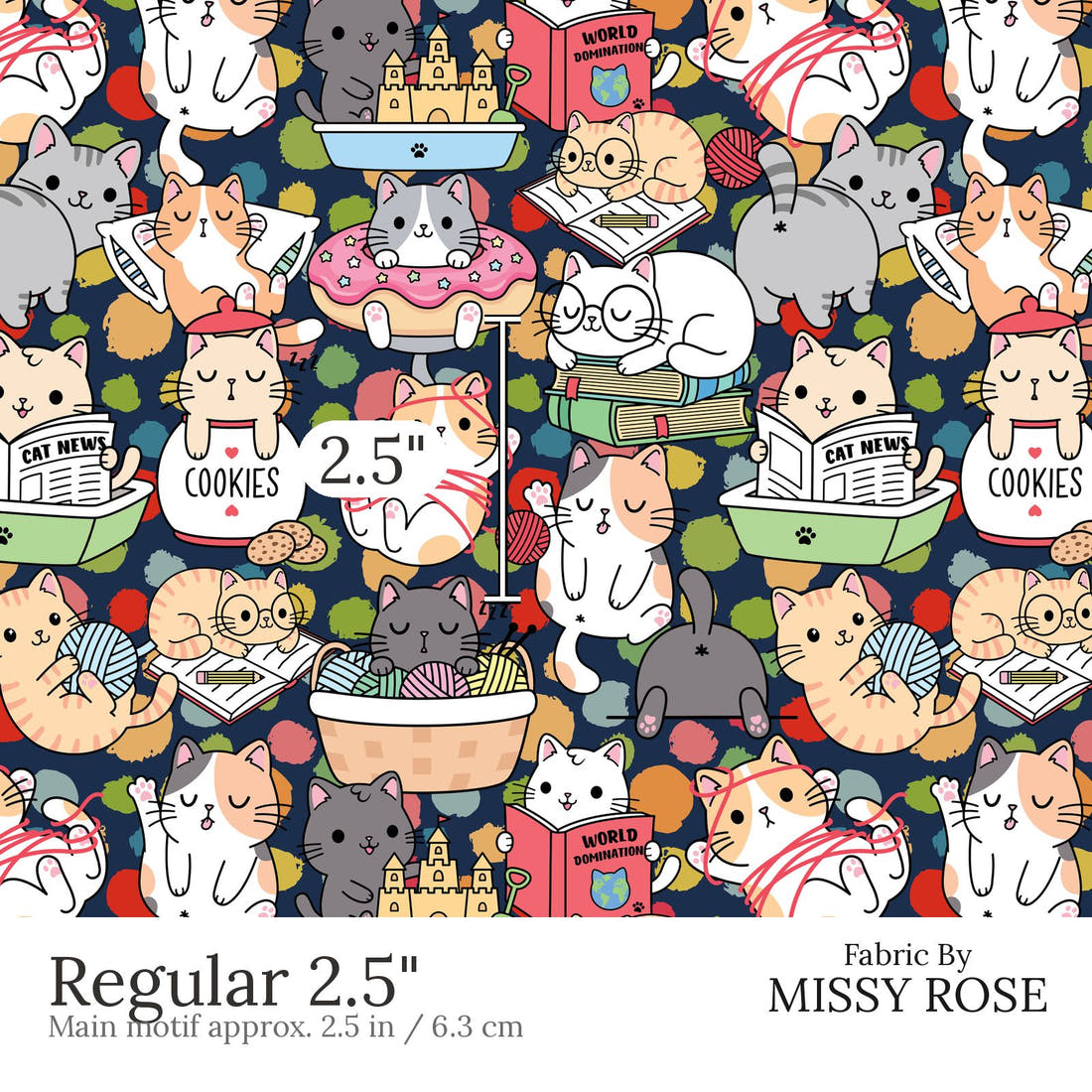 Design 633 Funny Cats Fabric Regular 2.5 inch print scale guide | Fabric by Missy Rose