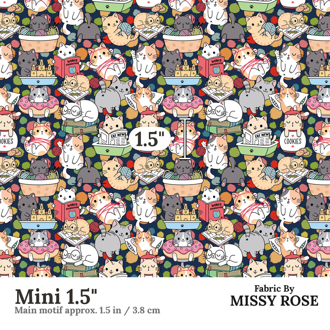 Design 633 Funny Cats Fabric Mini 1.5" - print scale | Fabric by Missy Rose