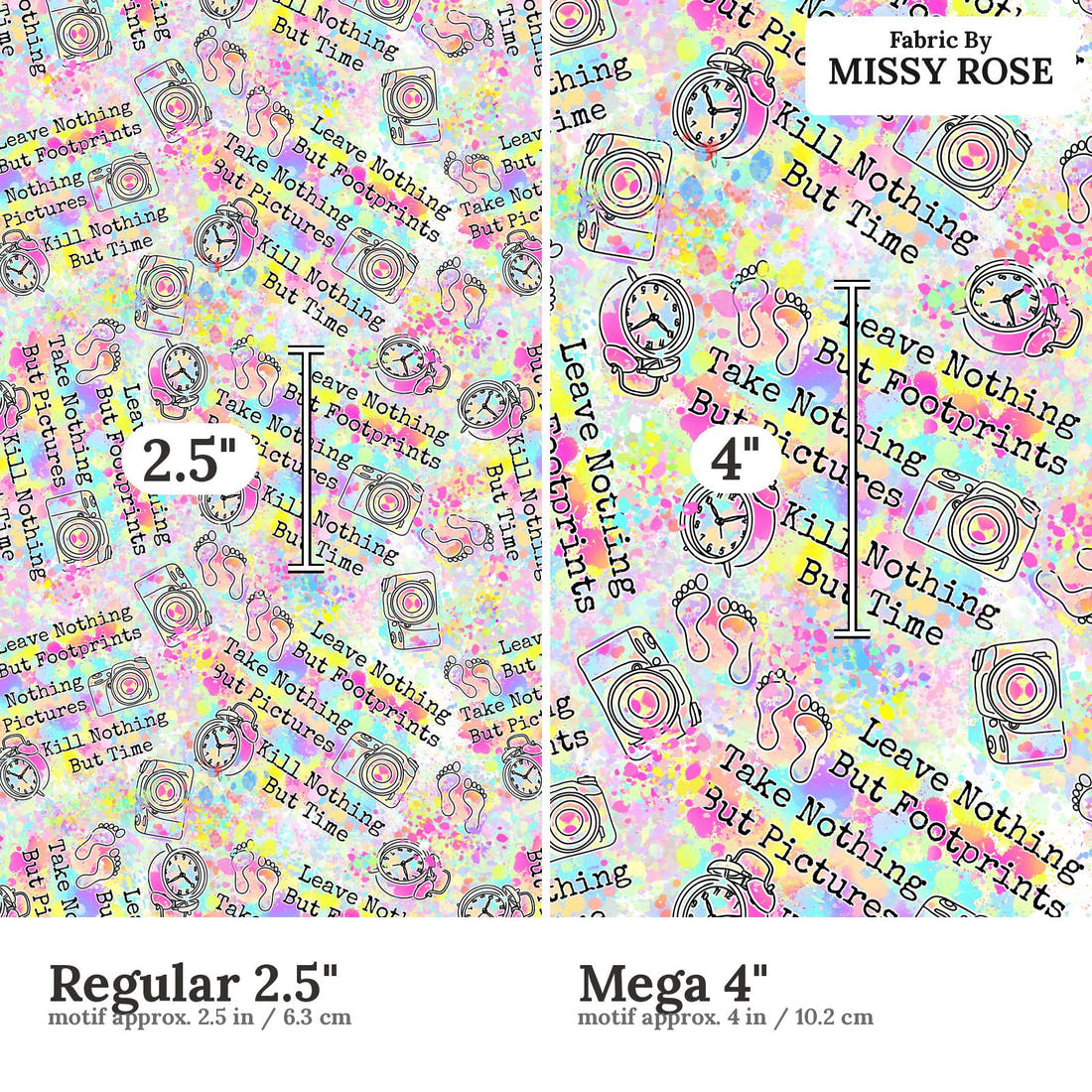 Design 634 Footprints Fabric size comparison - print scale | Fabric by Missy Rose