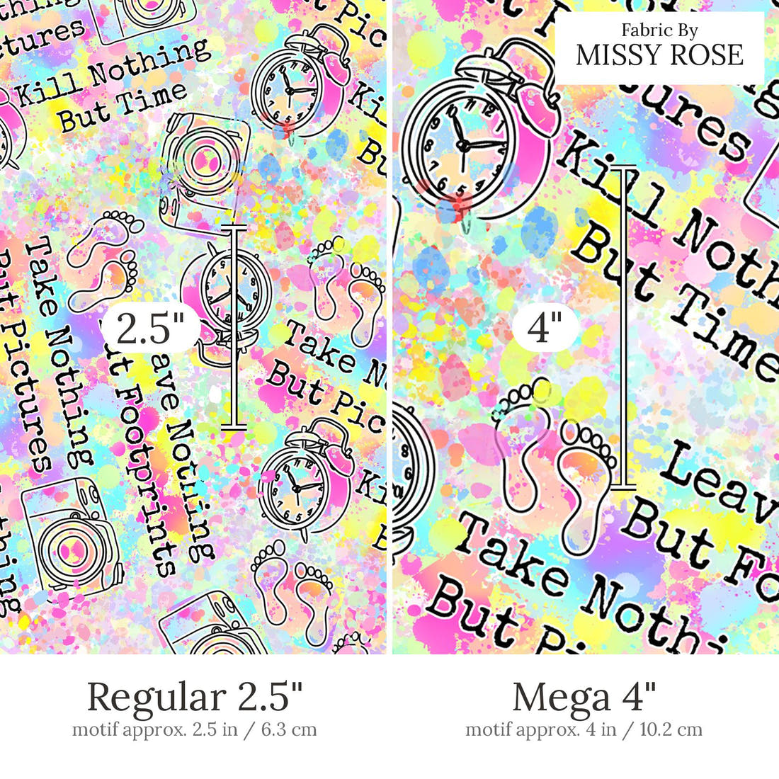 Design 634 Footprints Fabric Regular 2.5 inch vs Mega 4 inch print scale side by side | Fabric by Missy Rose