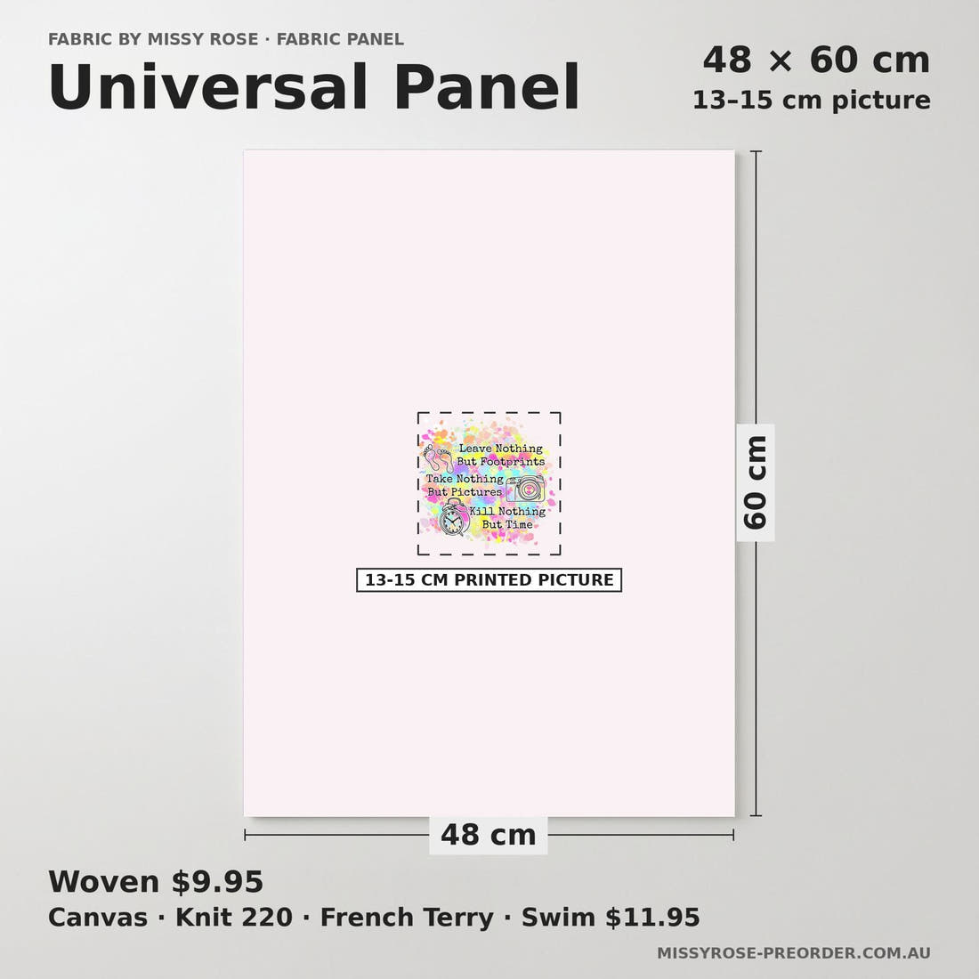 Design 634 Footprints Panel universal panel sizing – 13–15 cm printed picture on 48 × 60 cm fabric | Fabric by Missy Rose