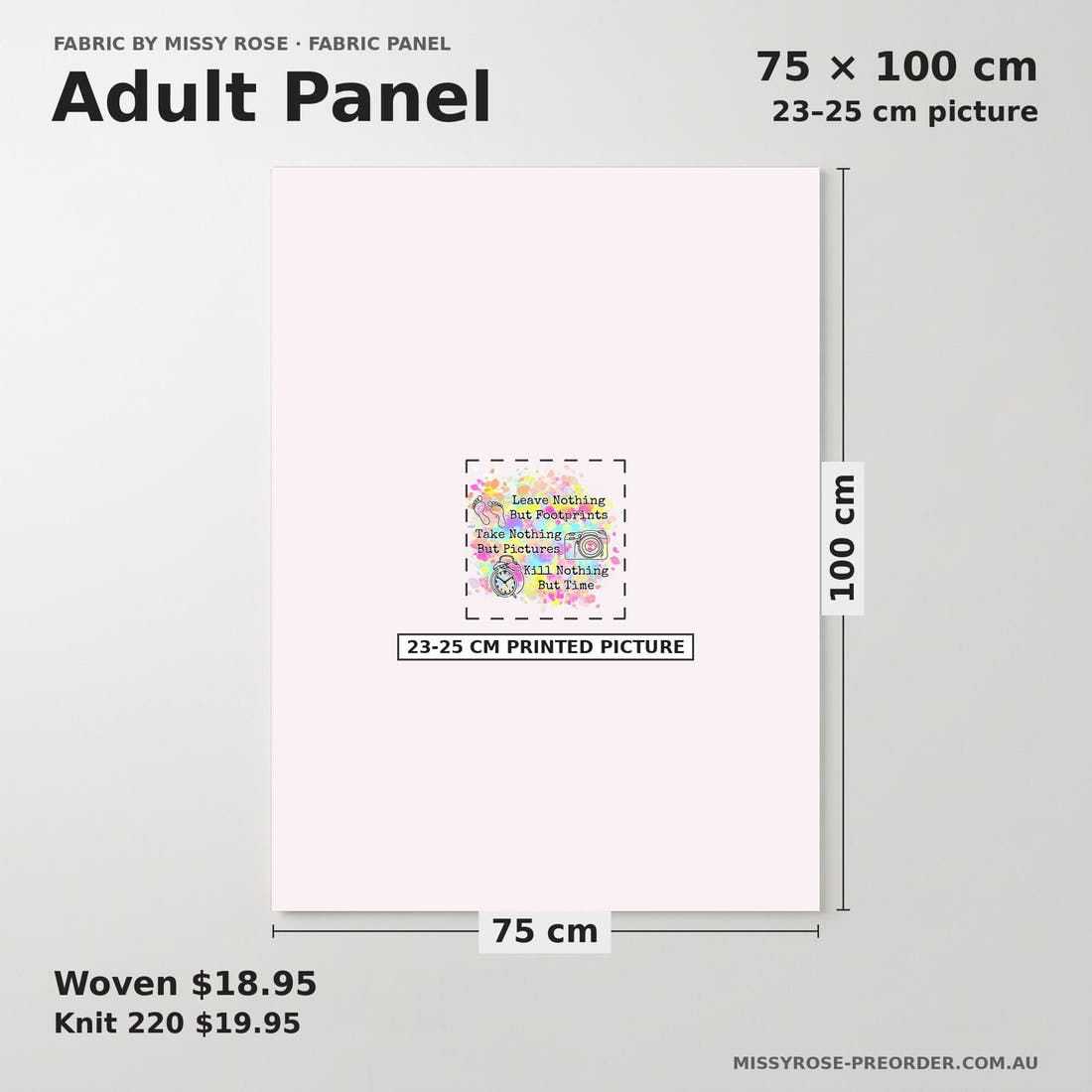 Design 634 Footprints Panel adult panel sizing – 23–25 cm printed picture on 75 × 100 cm fabric | Fabric by Missy Rose