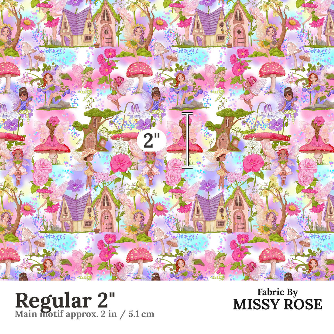 Design 635 Colourful Fairy Fabric Regular 2" - print scale | Fabric by Missy Rose