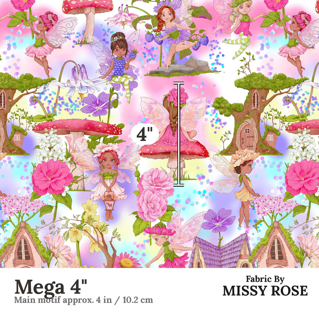 Design 635 Colourful Fairy Fabric Mega 4" - print scale | Fabric by Missy Rose
