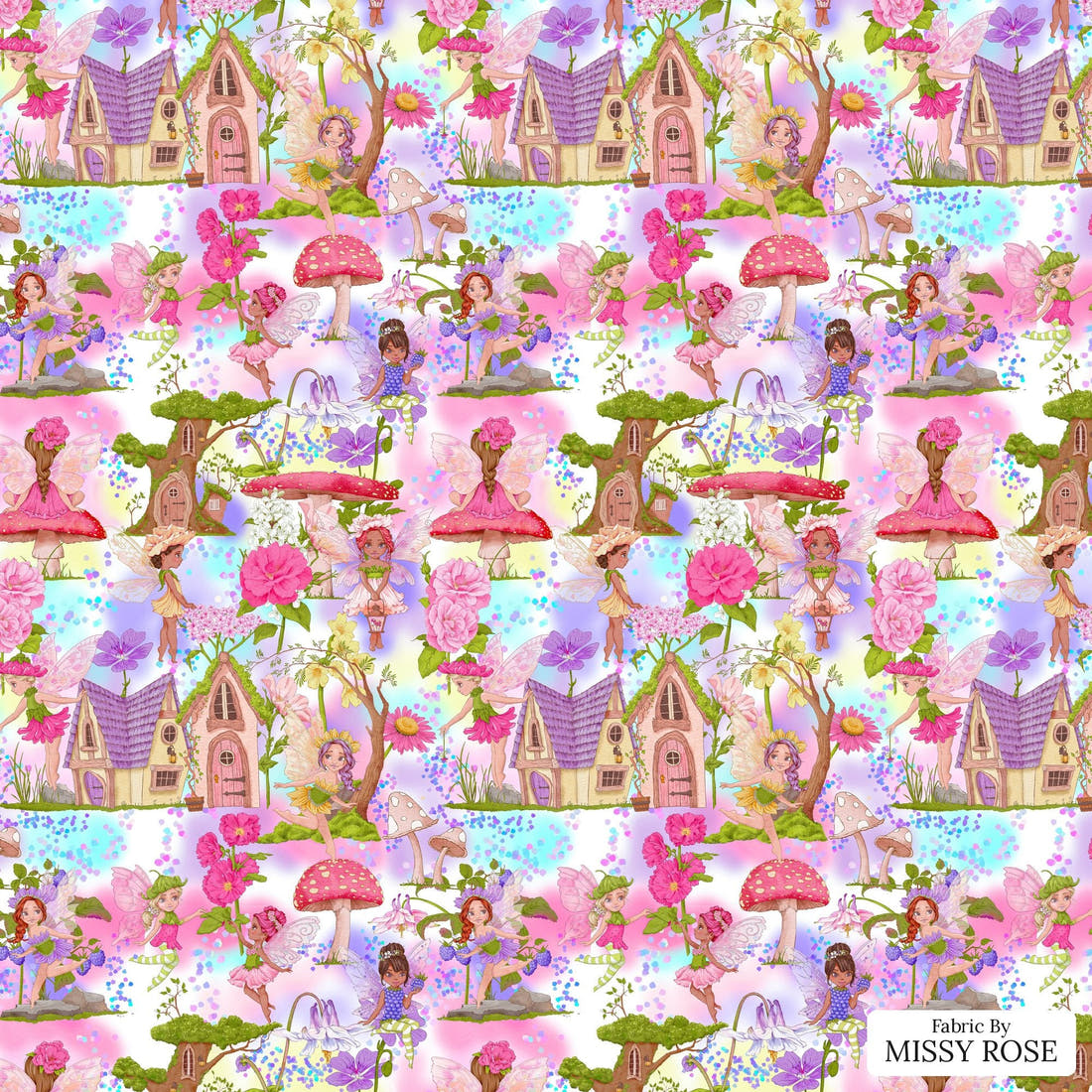 Design 635 Colourful Fairy Fabric - flat view of the print, zoom in for detail | Fabric by Missy Rose