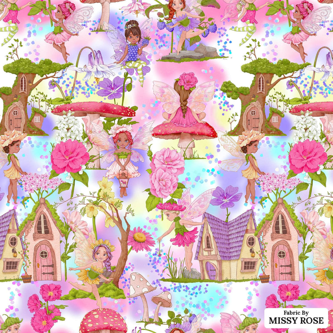 Design 635 Colourful Fairy Fabric - flat view of the print, zoom in for detail | Fabric by Missy Rose