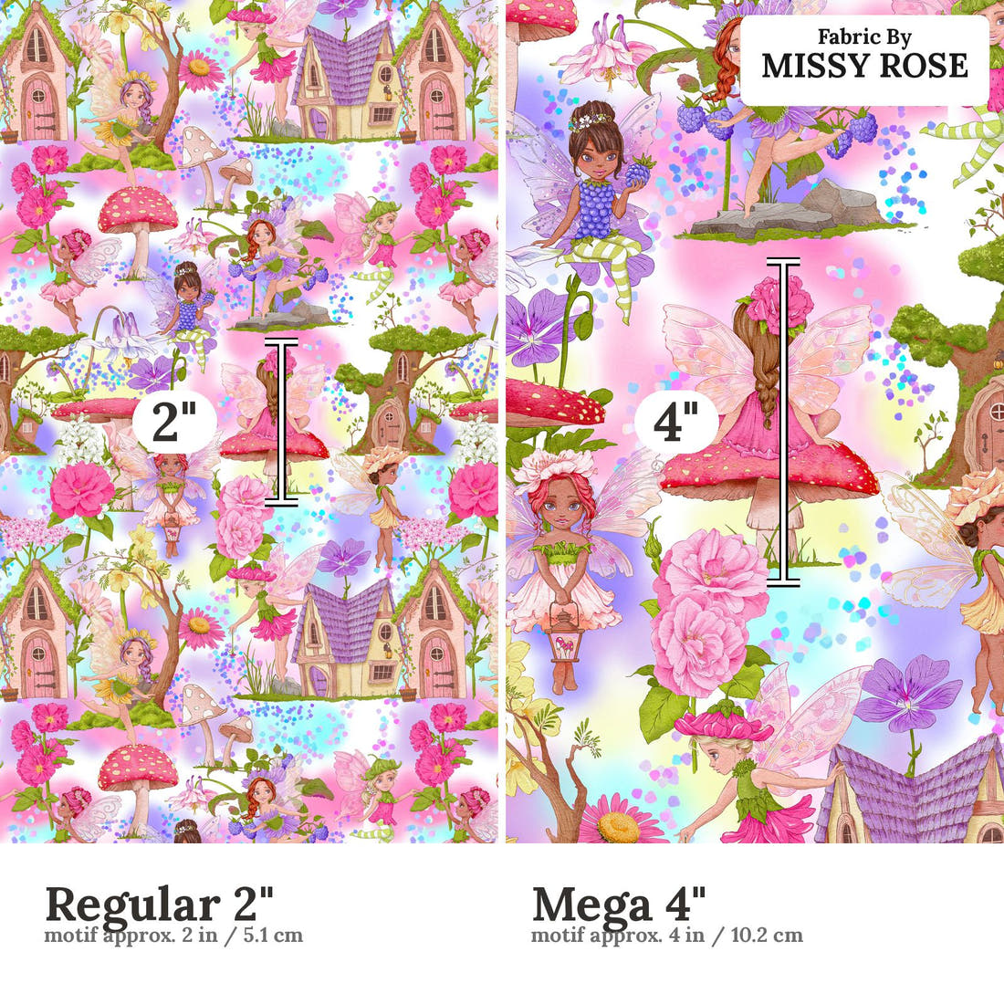 Design 635 Colourful Fairy Fabric size comparison - print scale | Fabric by Missy Rose