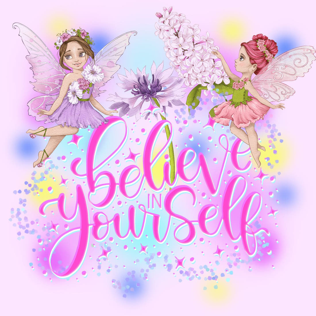 Design 635 Colourful Fairy Panel – full artwork close-up of the printed picture | Fabric by Missy Rose